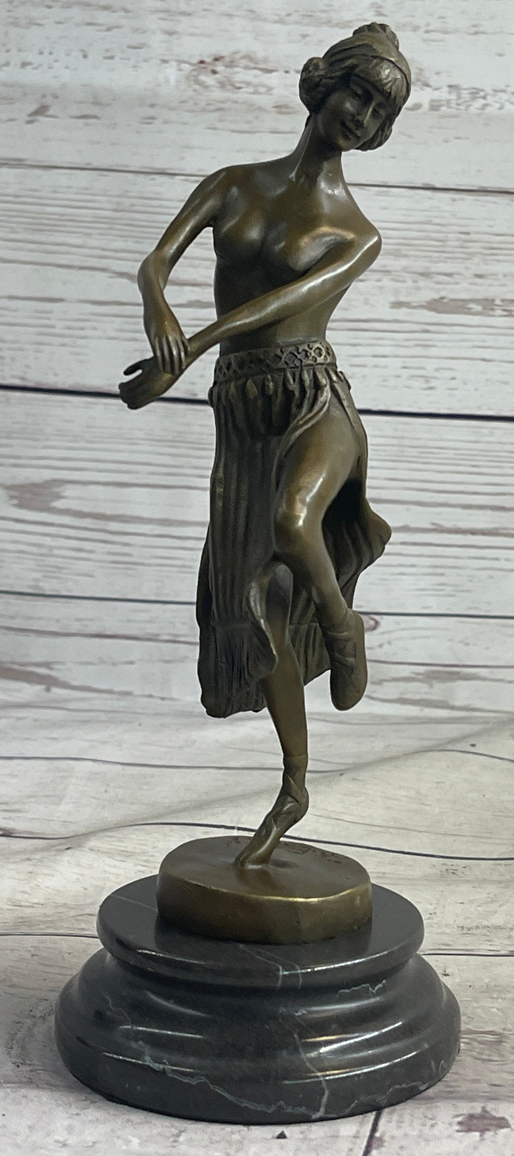 Topless Hawaiian Hula Dancer Art Deco Bronze Sculpture 10" x 4"