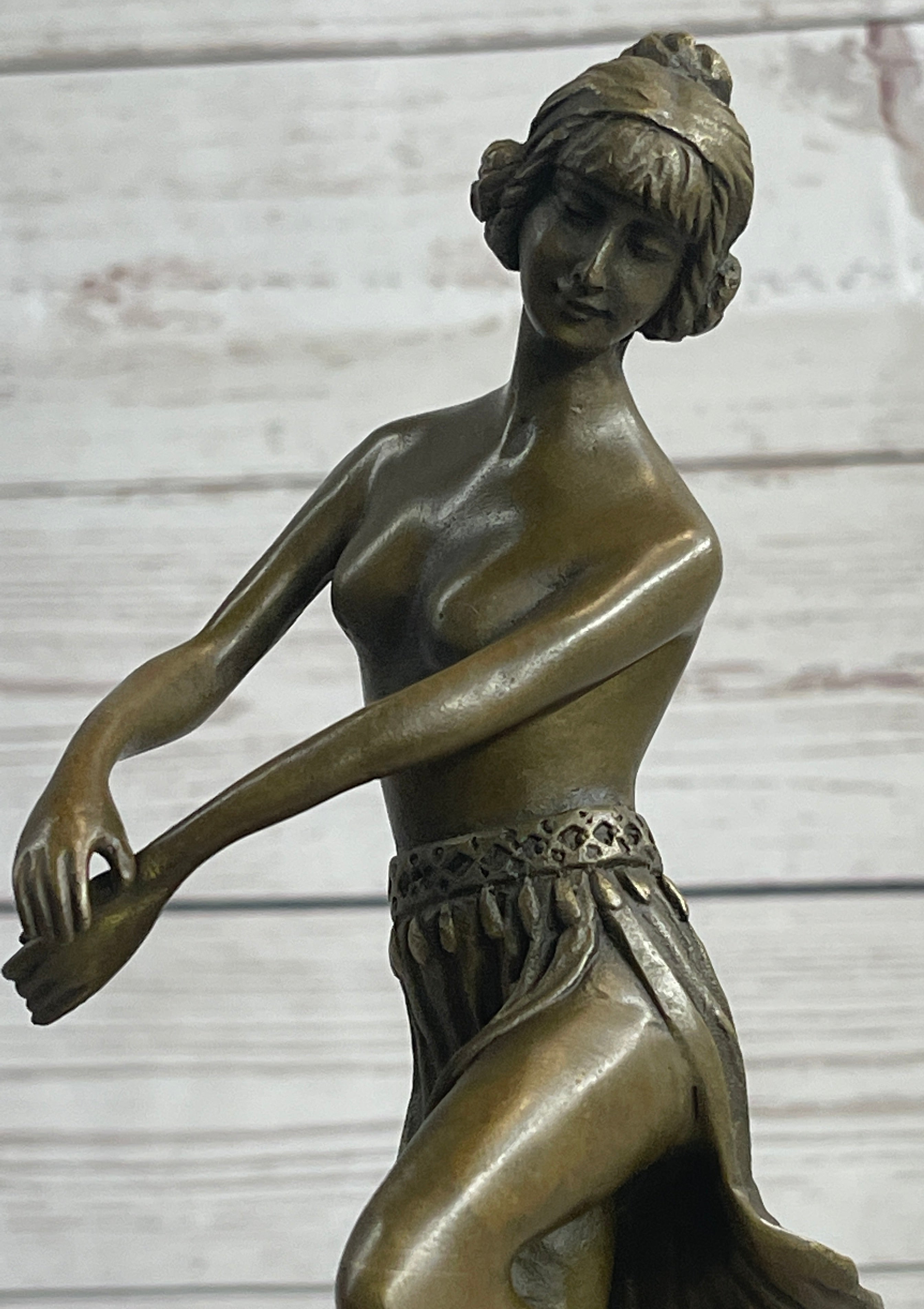 Topless Hawaiian Hula Dancer Art Deco Bronze Sculpture 10" x 4"