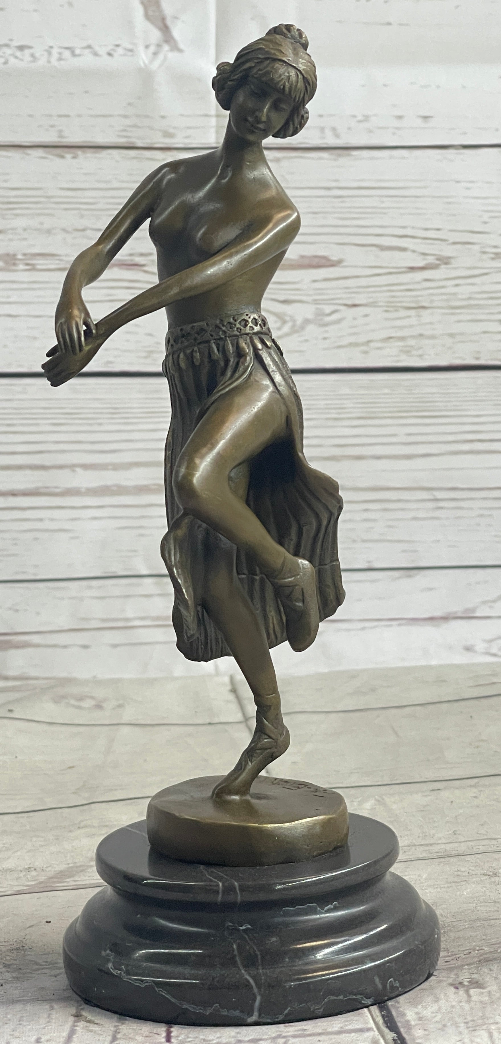 Topless Hawaiian Hula Dancer Art Deco Bronze Sculpture 10" x 4"