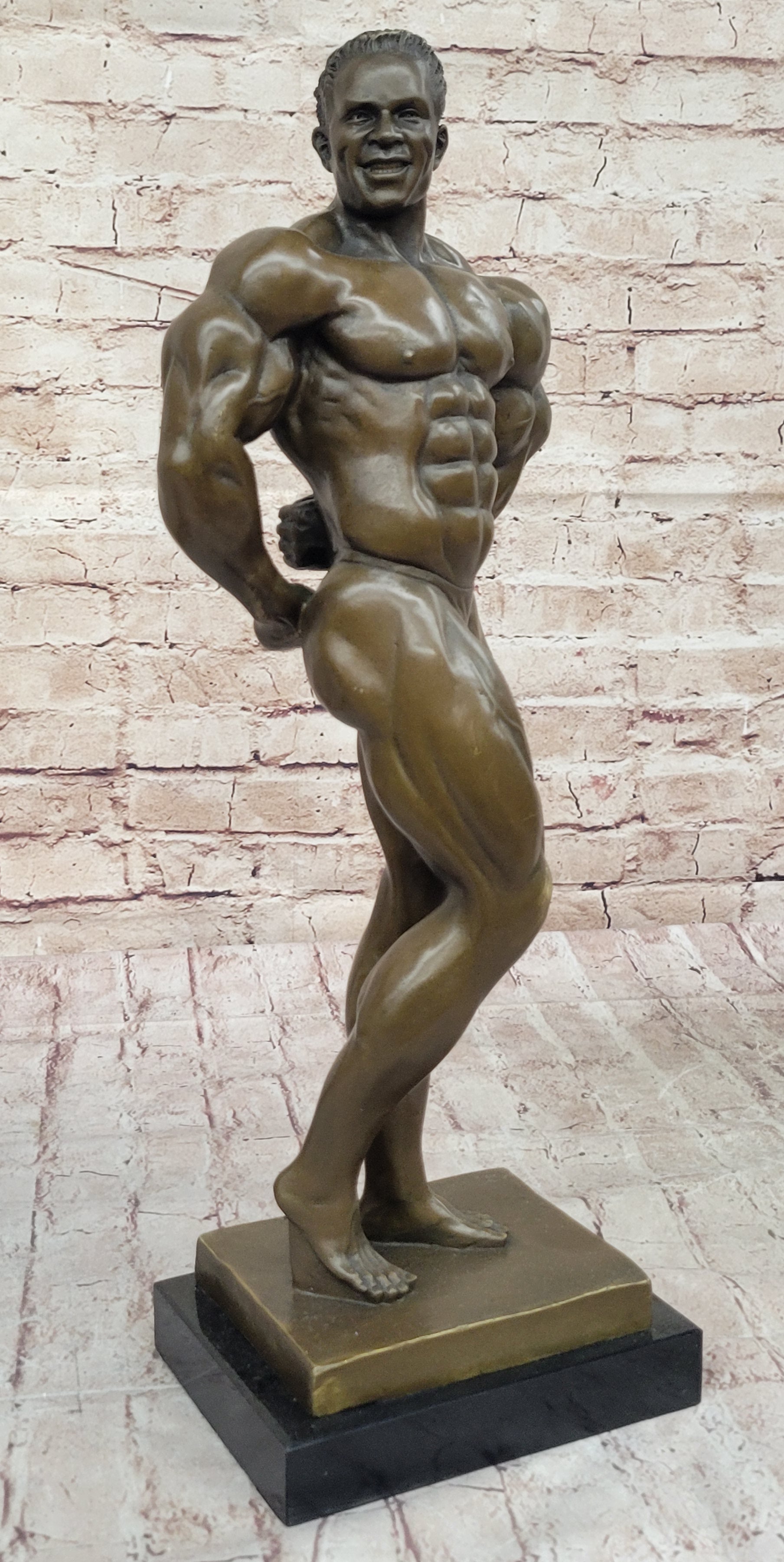 Iron Man Muscular Nude Male Muscle Trophy Bronze Marble Sculpture