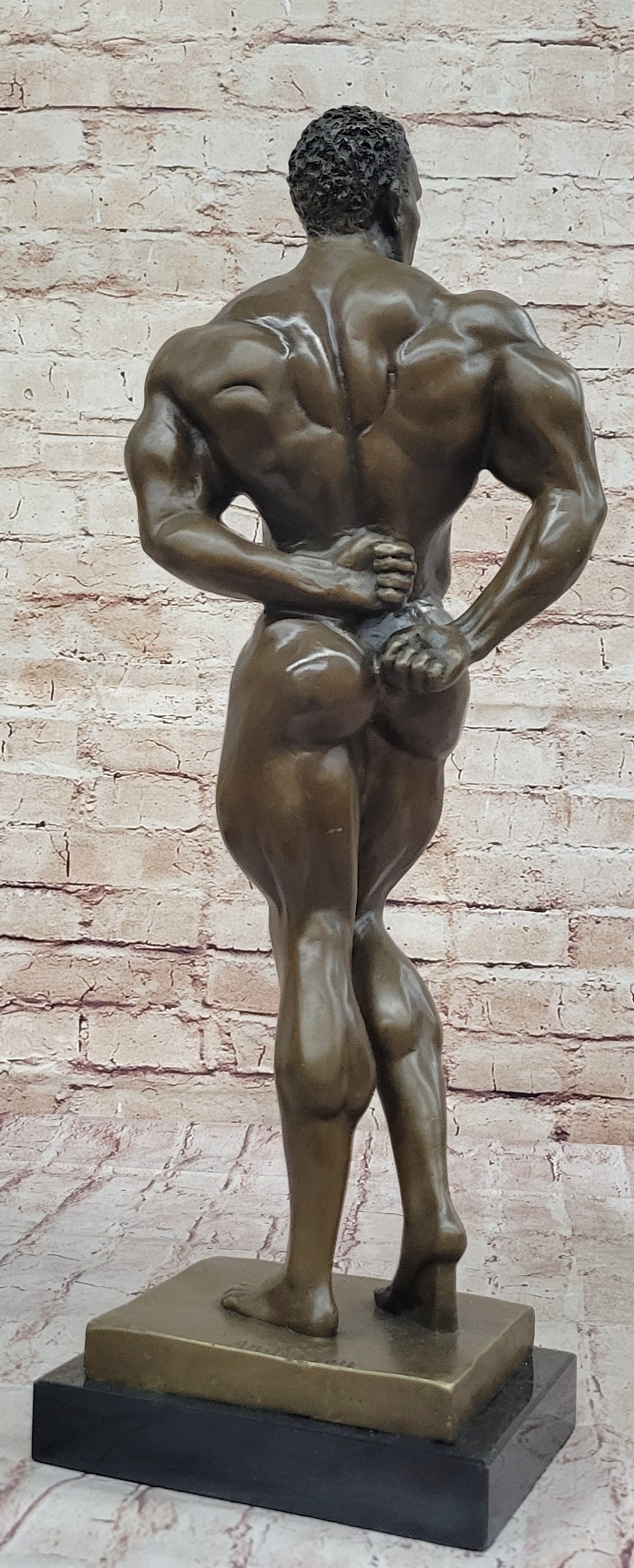 Iron Man Muscular Nude Male Muscle Trophy Bronze Marble Sculpture
