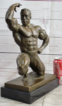 Iron Man Muscular Bodybuilder Flexing Bronze Sculpture Trophy