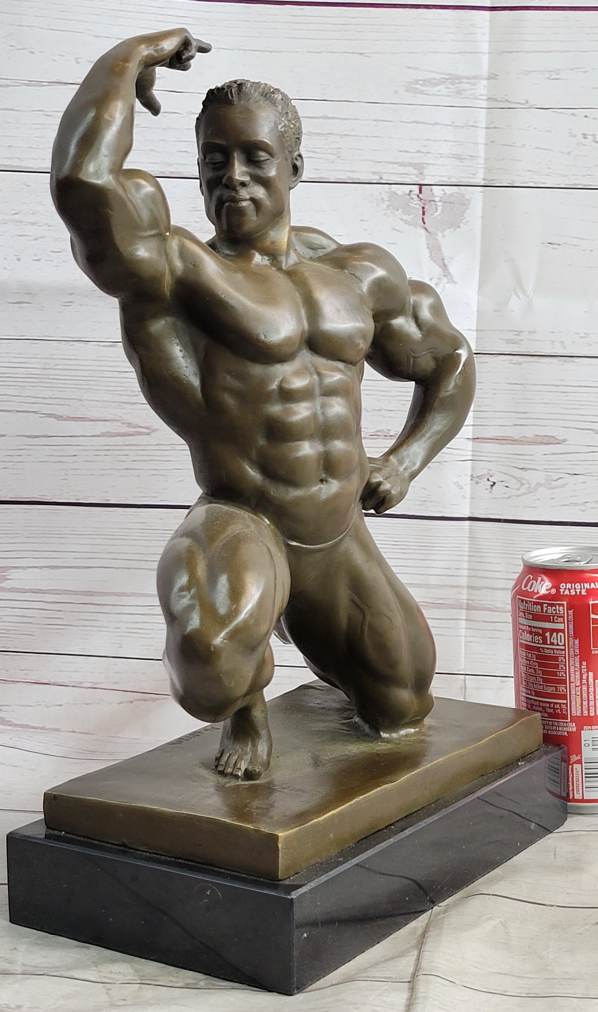Iron Man Muscular Bodybuilder Flexing Bronze Sculpture Trophy