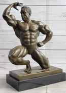 Iron Man Muscular Bodybuilder Flexing Bronze Sculpture Trophy