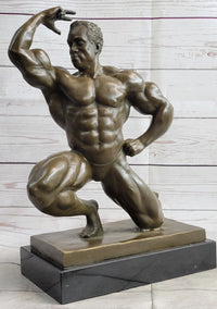 Iron Man Muscular Bodybuilder Flexing Bronze Sculpture Trophy