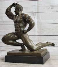 Iron Man Muscular Bodybuilder Flexing Bronze Sculpture Trophy