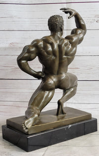 Iron Man Muscular Bodybuilder Flexing Bronze Sculpture Trophy