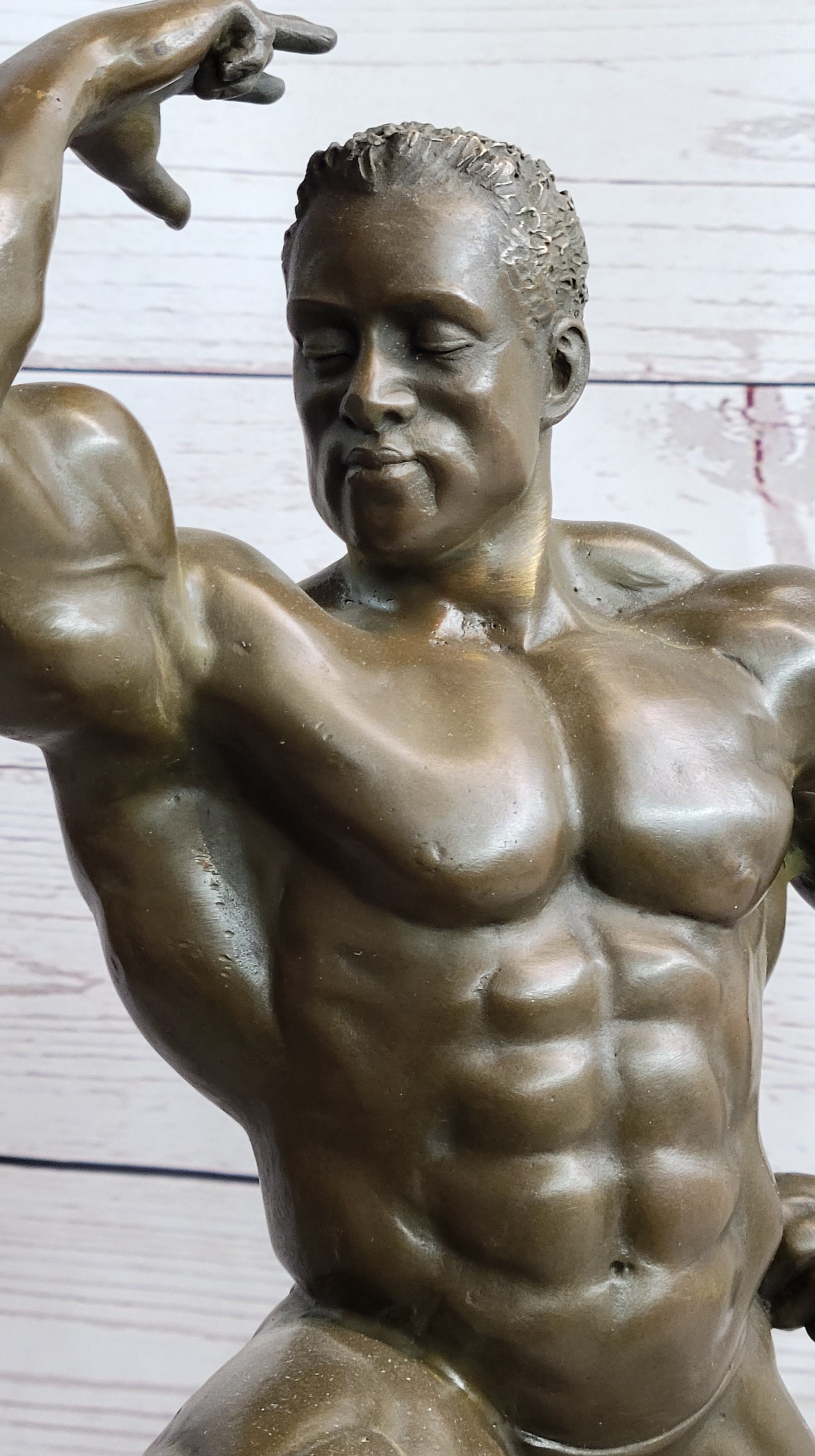 Iron Man Muscular Bodybuilder Flexing Bronze Sculpture Trophy