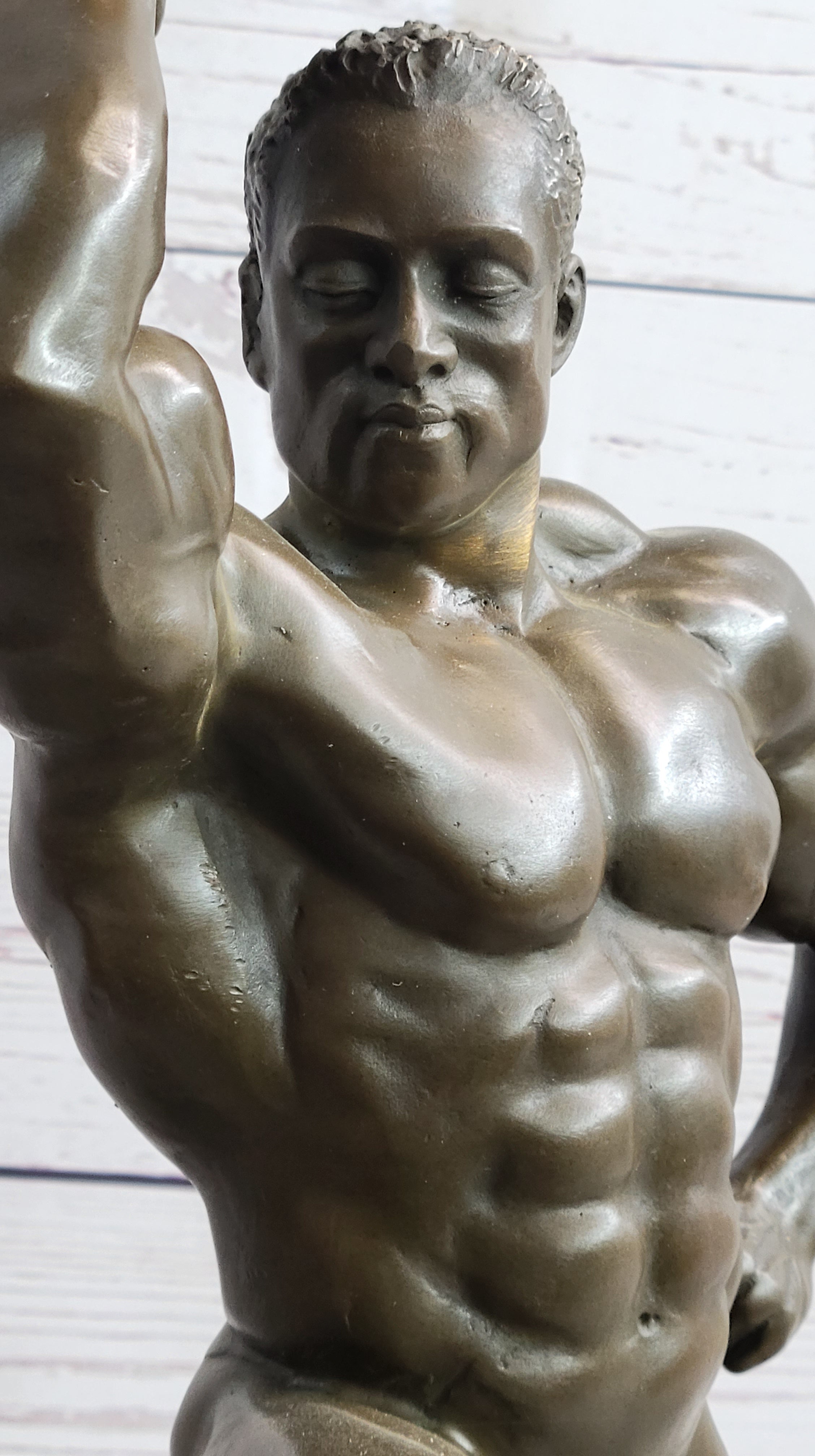 Iron Man Muscular Bodybuilder Flexing Bronze Sculpture Trophy