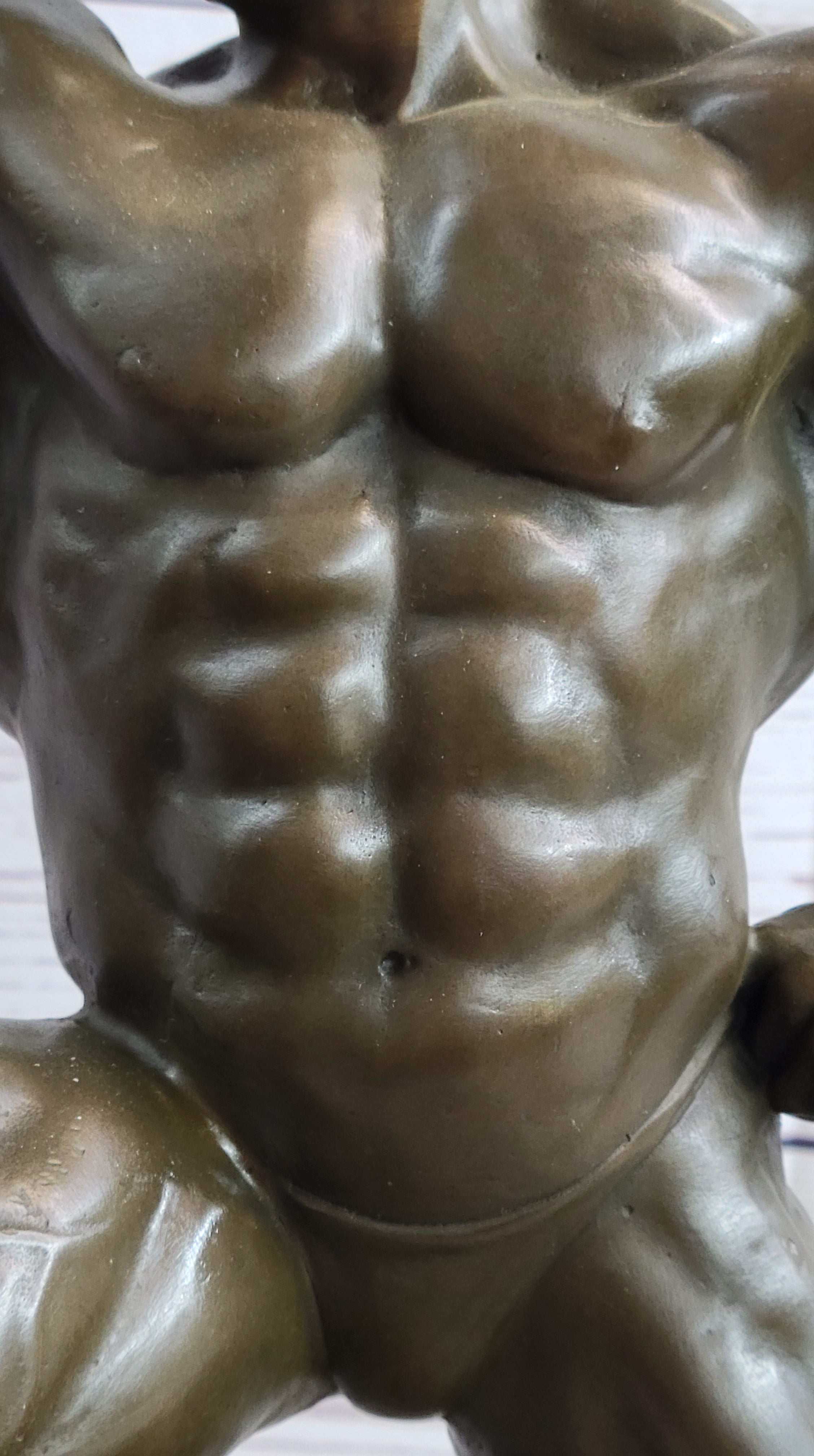Iron Man Muscular Bodybuilder Flexing Bronze Sculpture Trophy