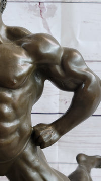 Iron Man Muscular Bodybuilder Flexing Bronze Sculpture Trophy