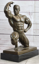 Iron Man Muscular Bodybuilder Flexing Bronze Sculpture Trophy
