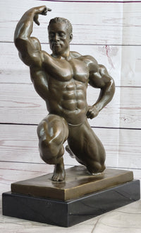 Iron Man Muscular Bodybuilder Flexing Bronze Sculpture Trophy