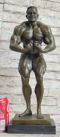 Nude Muscular Male Posing Bronze Sculpture Marble