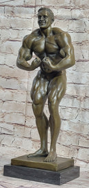Nude Muscular Male Posing Bronze Sculpture Marble