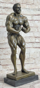 Nude Muscular Male Posing Bronze Sculpture Marble