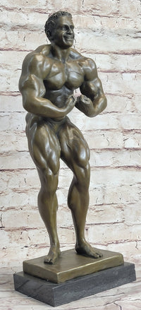 Nude Muscular Male Posing Bronze Sculpture Marble