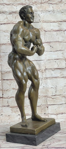 Nude Muscular Male Posing Bronze Sculpture Marble
