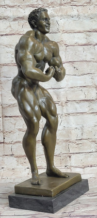 Nude Muscular Male Posing Bronze Sculpture Marble