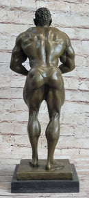 Nude Muscular Male Posing Bronze Sculpture Marble