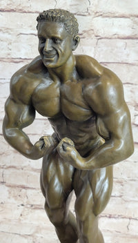 Nude Muscular Male Posing Bronze Sculpture Marble