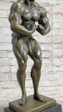 Nude Muscular Male Posing Bronze Sculpture Marble