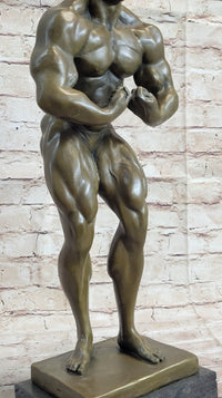 Nude Muscular Male Posing Bronze Sculpture Marble