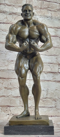 Nude Muscular Male Posing Bronze Sculpture Marble