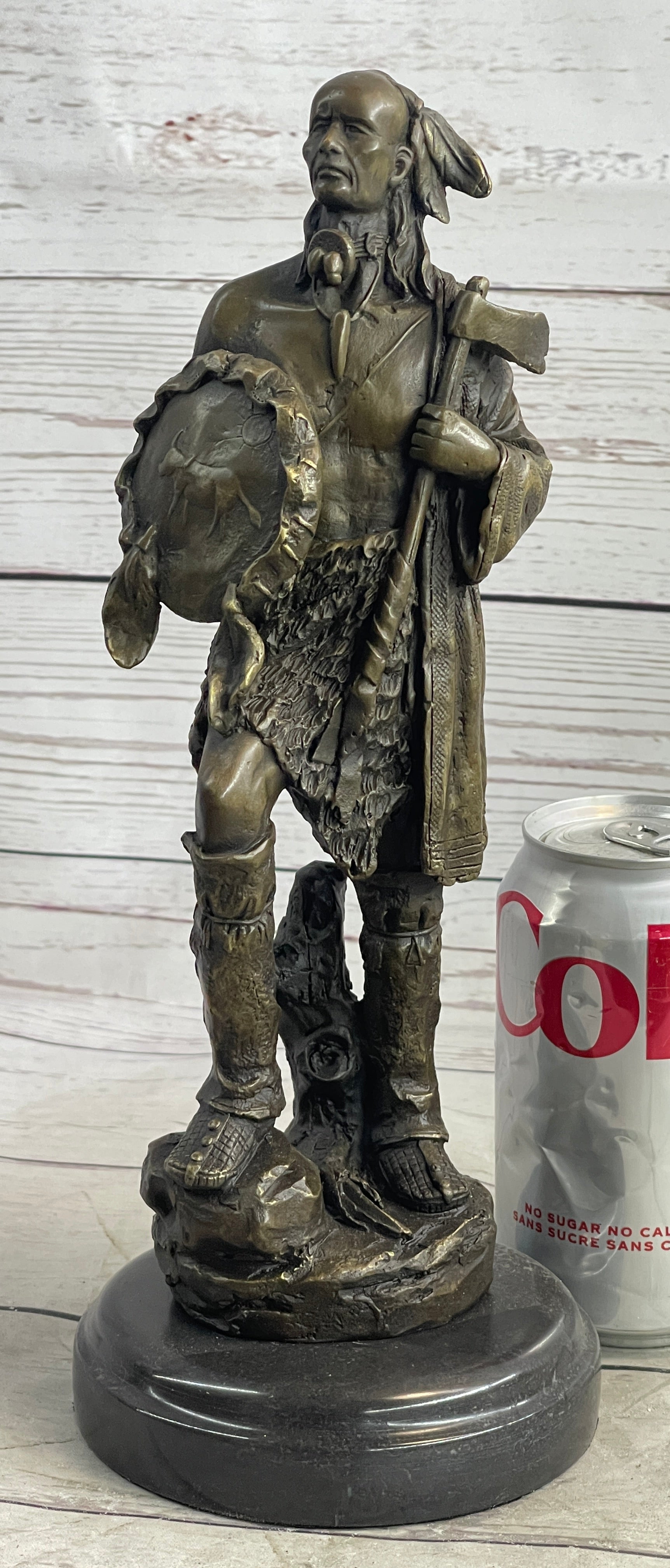 Native American Warrior w/ Tomahawk Bronze Sculpture