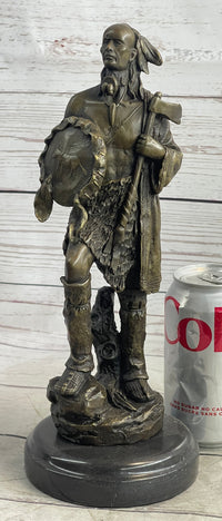Native American Warrior w/ Tomahawk Bronze Sculpture