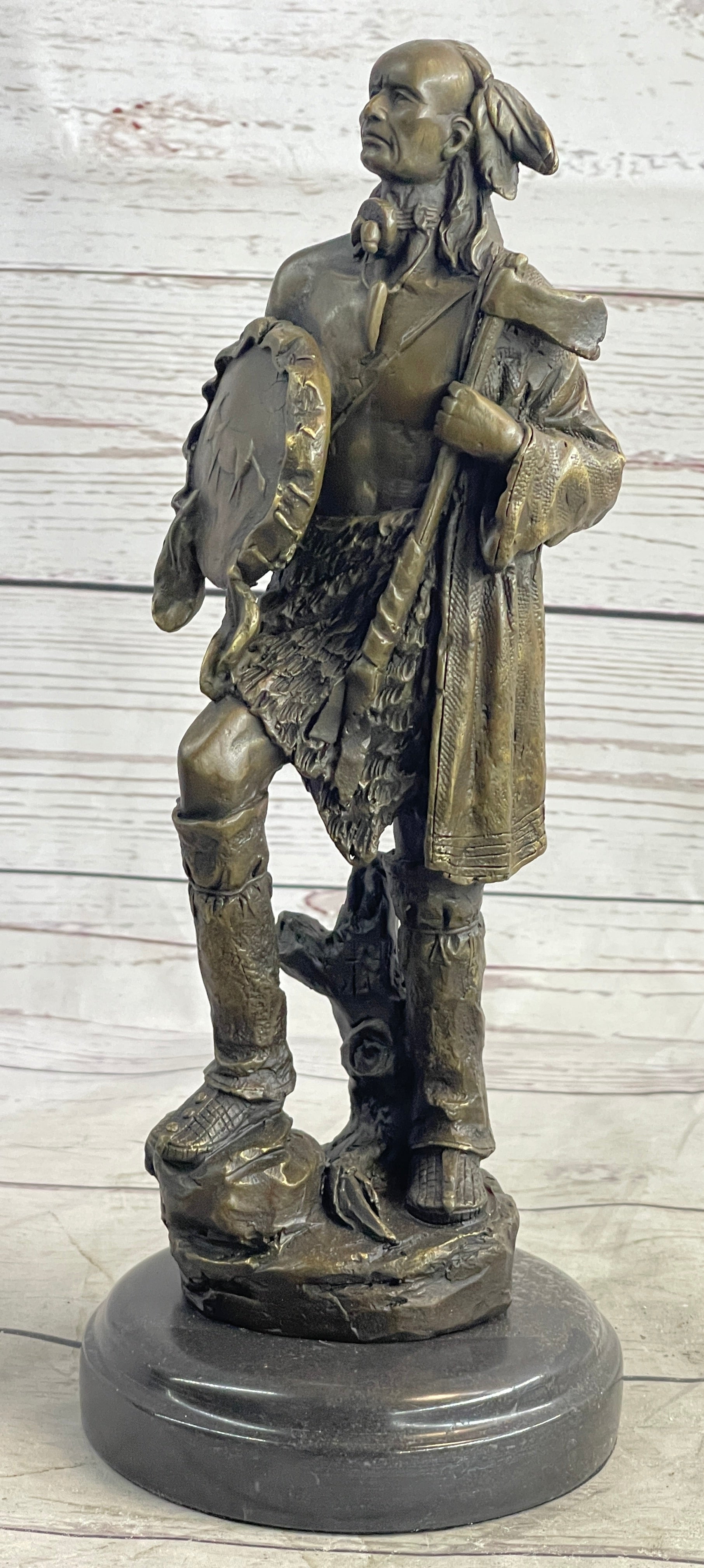Native American Warrior w/ Tomahawk Bronze Sculpture