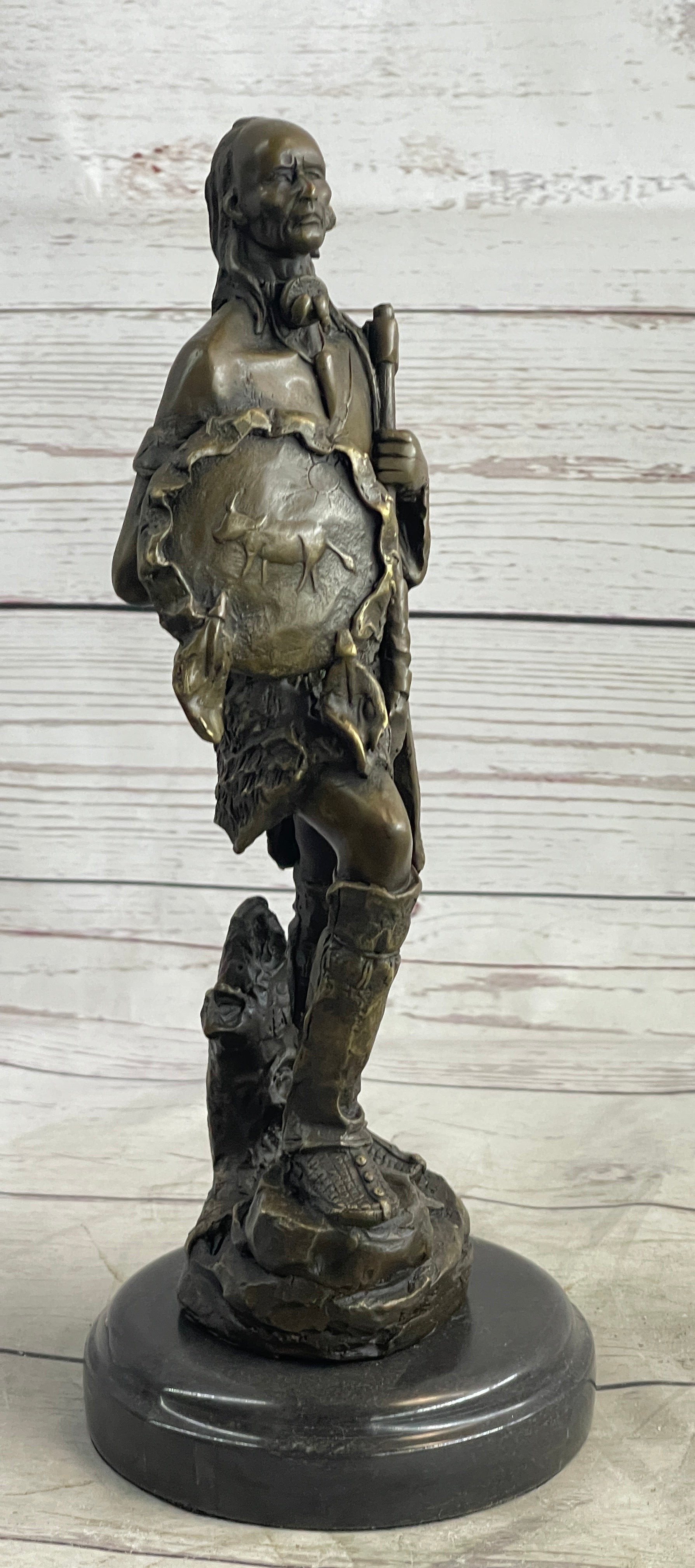 Native American Warrior w/ Tomahawk Bronze Sculpture