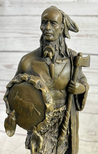 Native American Warrior w/ Tomahawk Bronze Sculpture