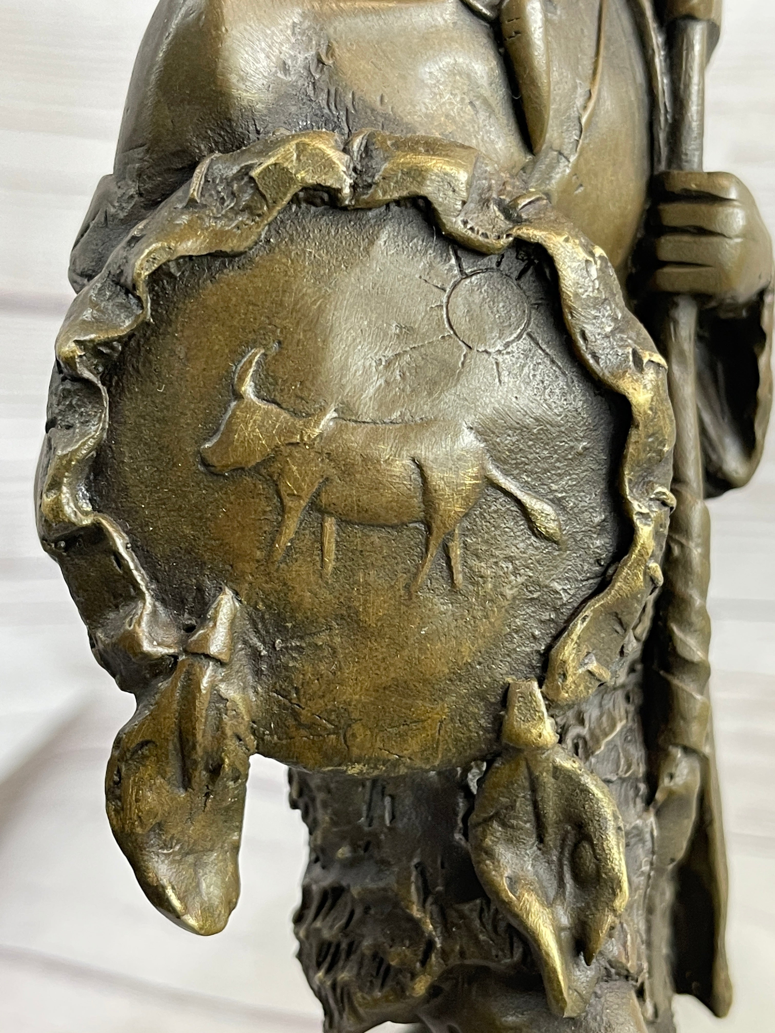 Native American Warrior w/ Tomahawk Bronze Sculpture