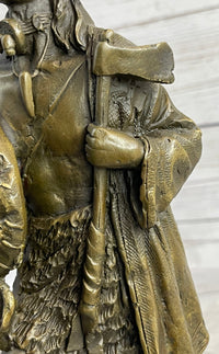 Native American Warrior w/ Tomahawk Bronze Sculpture