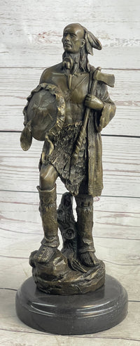 Native American Warrior w/ Tomahawk Bronze Sculpture