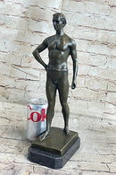 Muscular Male Figure in Loin Cloth Bronze Sculpture on Marble Base