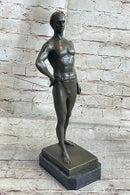 Muscular Male Figure in Loin Cloth Bronze Sculpture on Marble Base