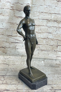 Muscular Male Figure in Loin Cloth Bronze Sculpture on Marble Base