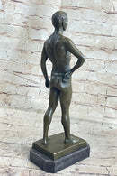 Muscular Male Figure in Loin Cloth Bronze Sculpture on Marble Base