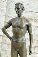 Muscular Male Figure in Loin Cloth Bronze Sculpture on Marble Base
