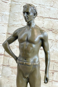 Muscular Male Figure in Loin Cloth Bronze Sculpture on Marble Base