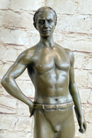 Muscular Male Figure in Loin Cloth Bronze Sculpture on Marble Base