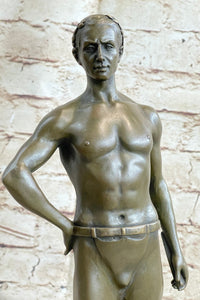 Muscular Male Figure in Loin Cloth Bronze Sculpture on Marble Base