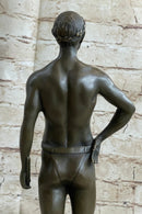 Muscular Male Figure in Loin Cloth Bronze Sculpture on Marble Base