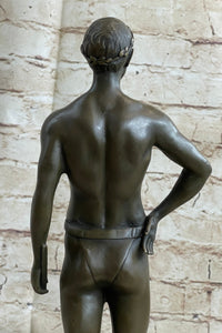 Muscular Male Figure in Loin Cloth Bronze Sculpture on Marble Base