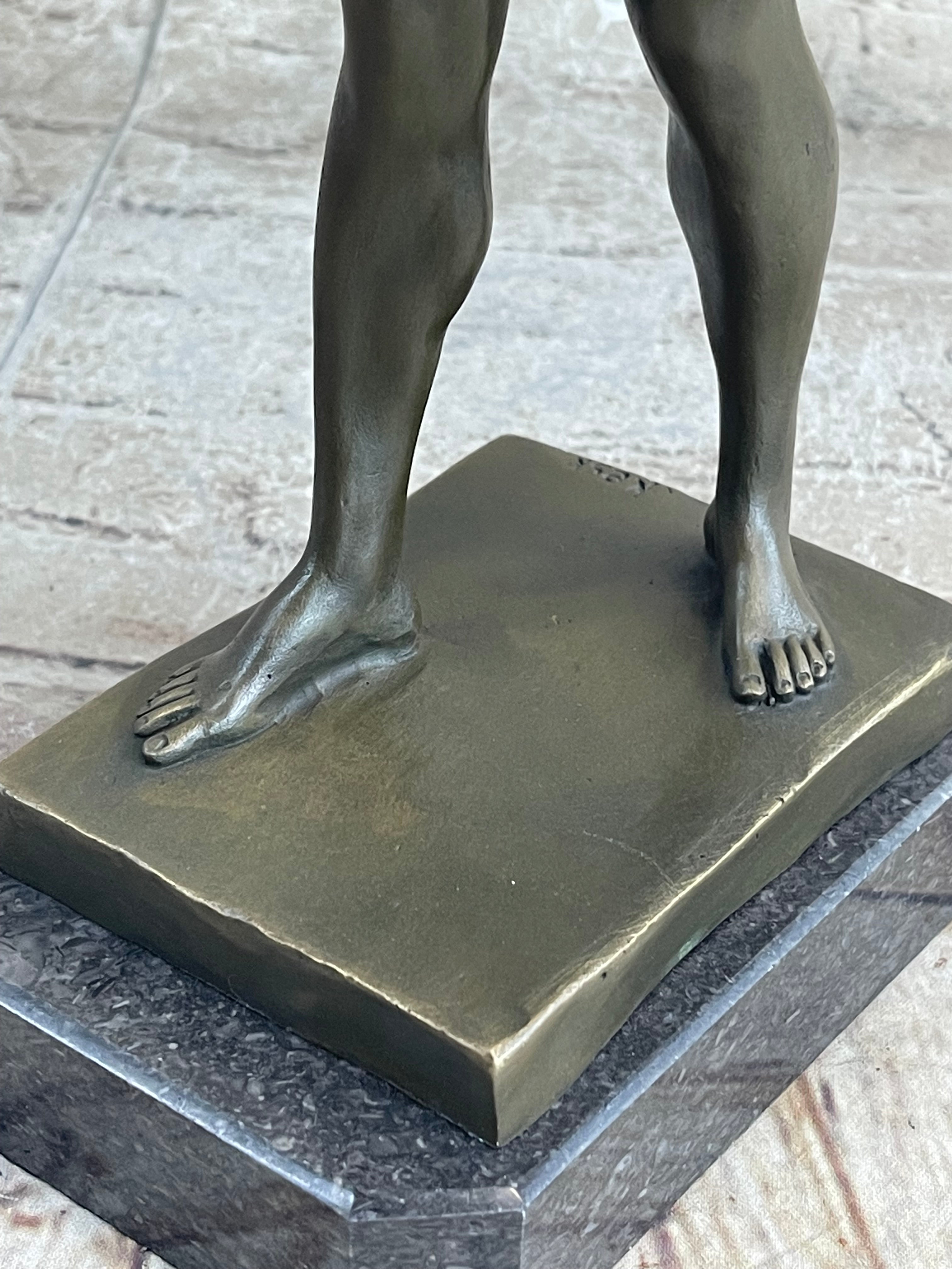 Muscular Male Figure in Loin Cloth Bronze Sculpture on Marble Base