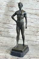 Muscular Male Figure in Loin Cloth Bronze Sculpture on Marble Base