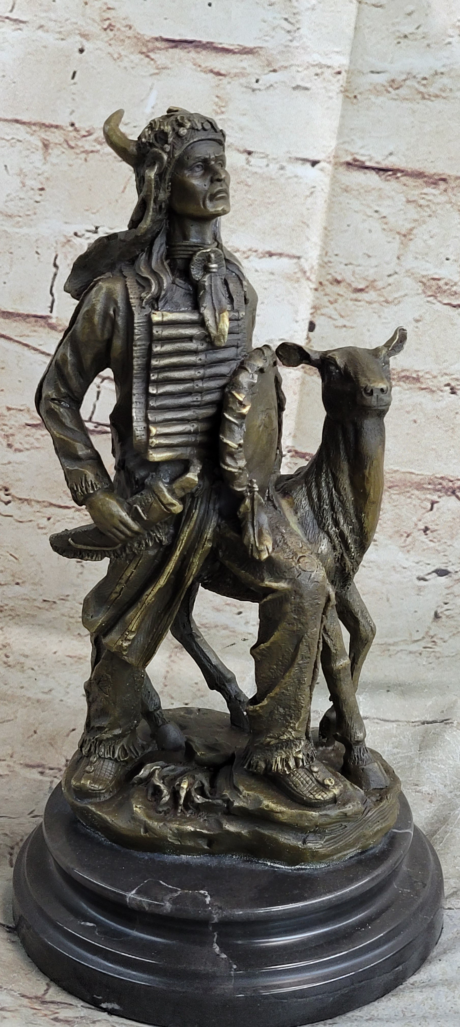 Native American Indian Shaman w/ Deer Bronze 12" x 6.5"