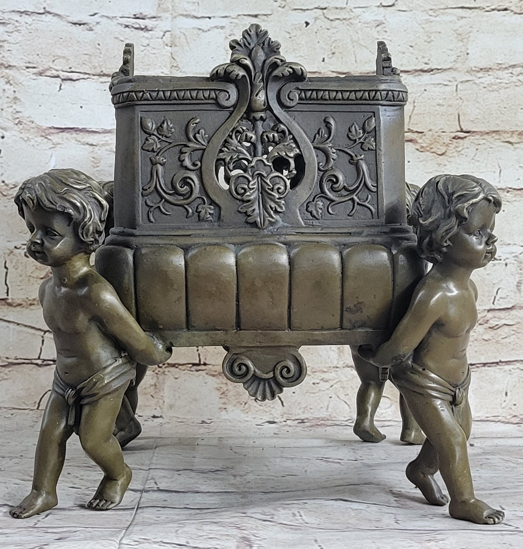 Four Boy Puti Planter Bronze Sculpture by Joseph Cheret